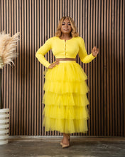 Load image into Gallery viewer, Yellow Cardigan Skirt Set