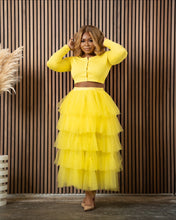 Load image into Gallery viewer, Yellow Cardigan Skirt Set