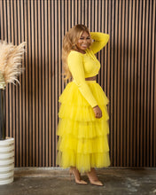 Load image into Gallery viewer, Yellow Cardigan Skirt Set