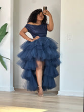 Load image into Gallery viewer, Navy Blue Sequins Hi-Low Orchid Skirt Set