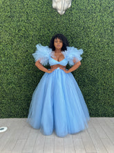 Load image into Gallery viewer, Three-quarter view of the coordinated Sky High top and maxi skirt.