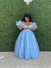 Load image into Gallery viewer, Alternate view showing the silhouette of the Sky High formal skirt set.
