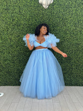 Load image into Gallery viewer, Alternate full-length pose in the Sky High two-piece formal skirt set.