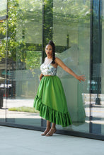 Load image into Gallery viewer, Green and Silver Asymmetric Skirt Set