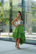 Load image into Gallery viewer, Green and Silver Asymmetric Skirt Set