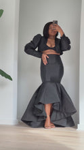 Load and play video in Gallery viewer, Black mermaid Tafetta skirt set