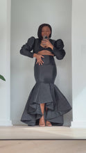 Load and play video in Gallery viewer, Black mermaid Tafetta skirt set