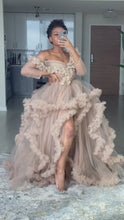 Load and play video in Gallery viewer, Custom Tulle Robe Off Shoulder in Nude