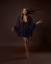 Load image into Gallery viewer, Holiday Mini Dress Purple/Blue
