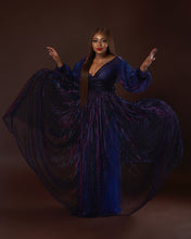 Load image into Gallery viewer, Holiday Pleated Maxi Dress Purple/Blue
