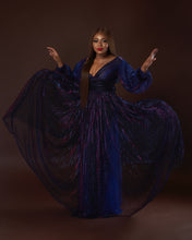 Load image into Gallery viewer, Holiday Pleated Maxi Dress Purple/Blue