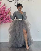Load and play video in Gallery viewer, Gray hi slit turtleneck skirt set