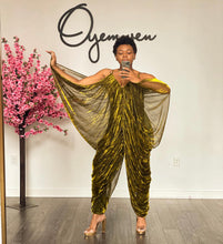 Load image into Gallery viewer, Forbidden Garden Draped Jumpsuit in Gold
