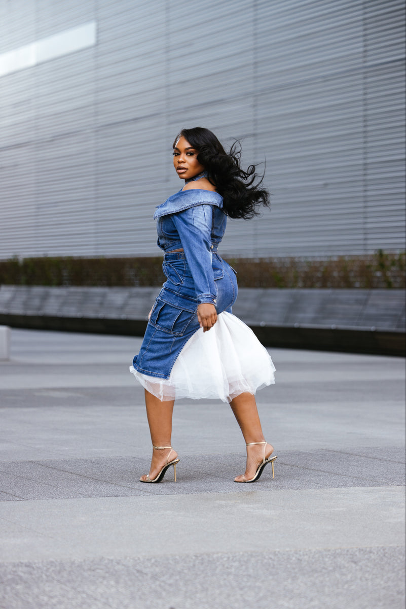 ワンピース riu Tulle docking denim dress image_d12a0a95-0dc0-47c1-87aa-