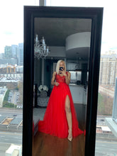 Load image into Gallery viewer, Red Beaded hi slit dress