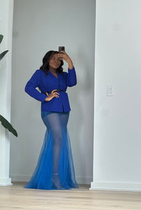 Blue Blazer and Sheer Skirt