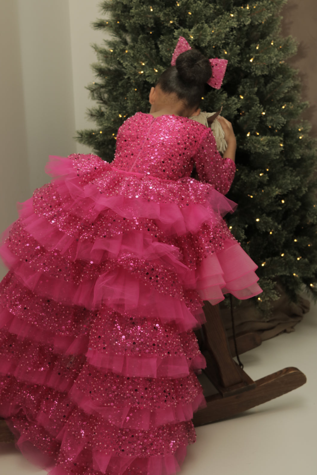Custom made kids Hot pink sequins dress