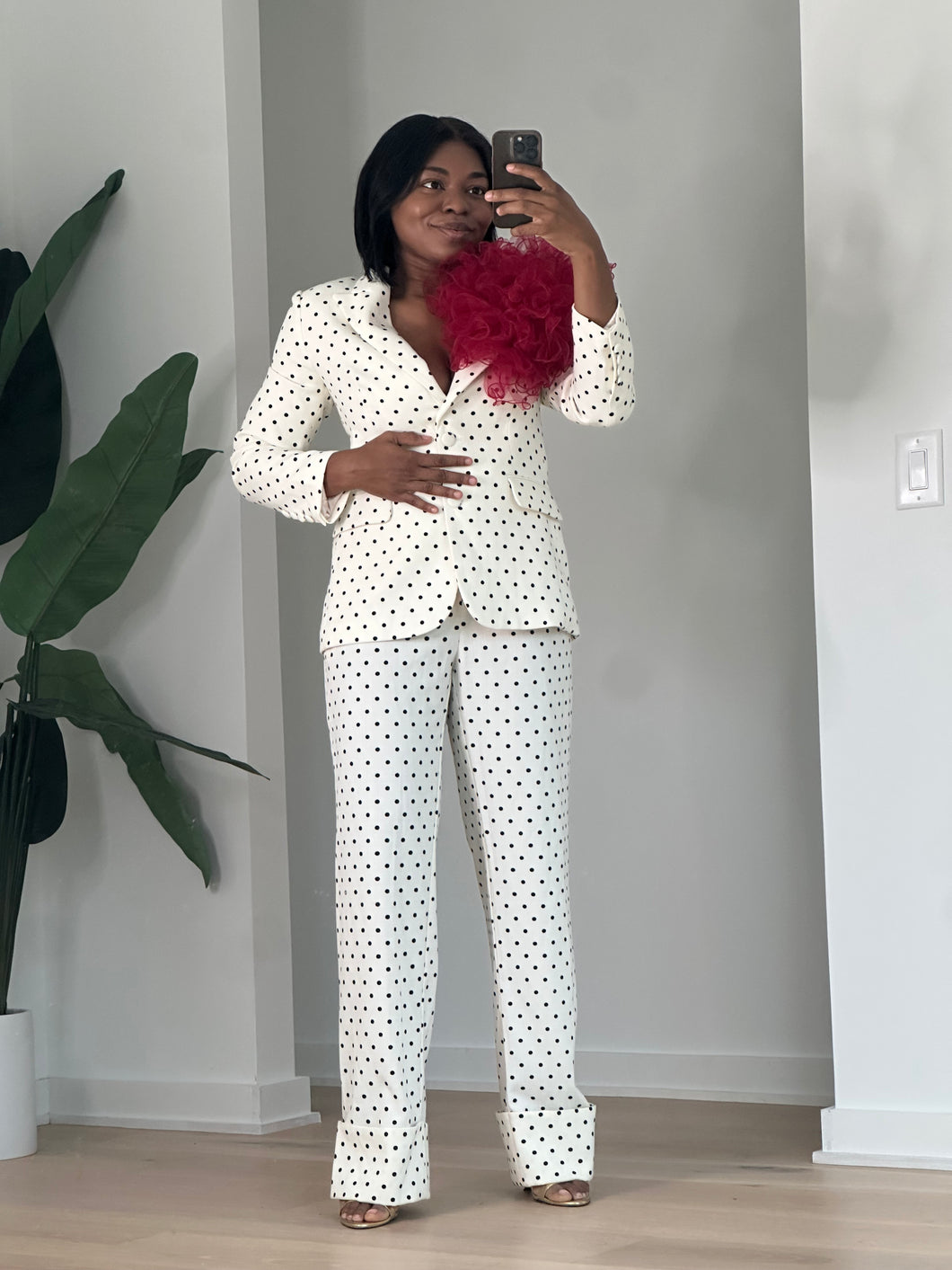 White Polkadot Tulle Power Suit