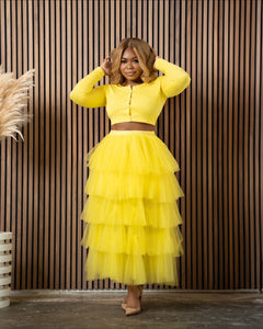 Yellow Cardigan Skirt Set