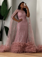 Load image into Gallery viewer, Sequins Veined Cape Tulle Dress
