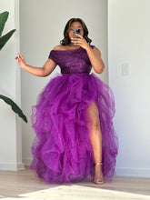 Load image into Gallery viewer, Purple Hi Slit Sequins Skirt Set
