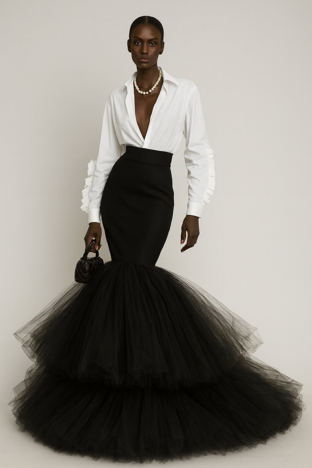 【y】mermaid frill tulle skirt Noir Tulle Mermaid Skirt Set – Oyemwen