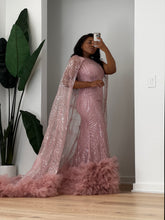 Load image into Gallery viewer, Sequins Veined Cape Tulle Dress
