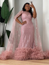 Load image into Gallery viewer, Sequins Veined Cape Tulle Dress
