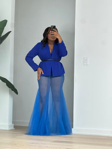 Blue Blazer and Sheer Skirt