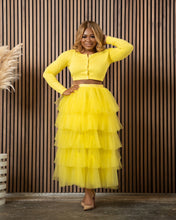 Load image into Gallery viewer, Yellow Cardigan Skirt Set
