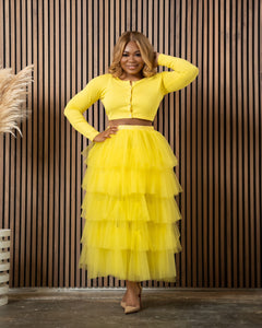 Yellow Cardigan Skirt Set