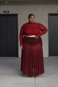 Fall Ruby Turtleneck Sheer Skirt Set