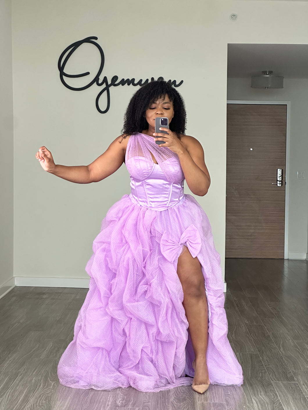 Lavender Satin and Lace Skirt Set