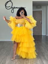 Load image into Gallery viewer, Tulle Sleeves Orchid Skirt Set in Yellow
