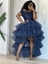 Load image into Gallery viewer, Navy Blue Sequins Hi-Low Orchid  Skirt Set
