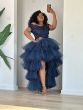 Load image into Gallery viewer, Navy Blue Sequins Hi-Low Orchid  Skirt Set
