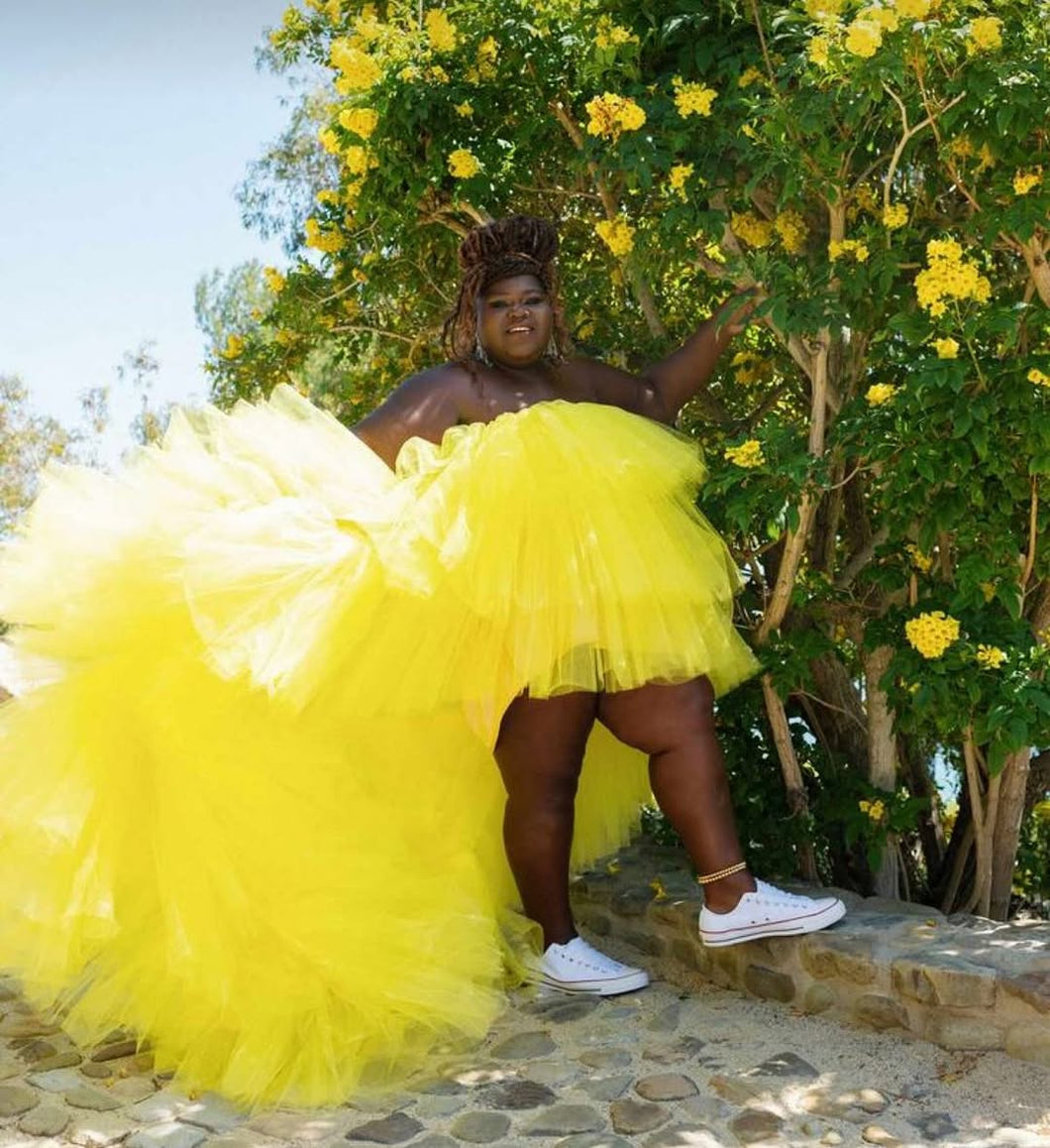 Gabby Sidibe in Yellow Orchid Dress