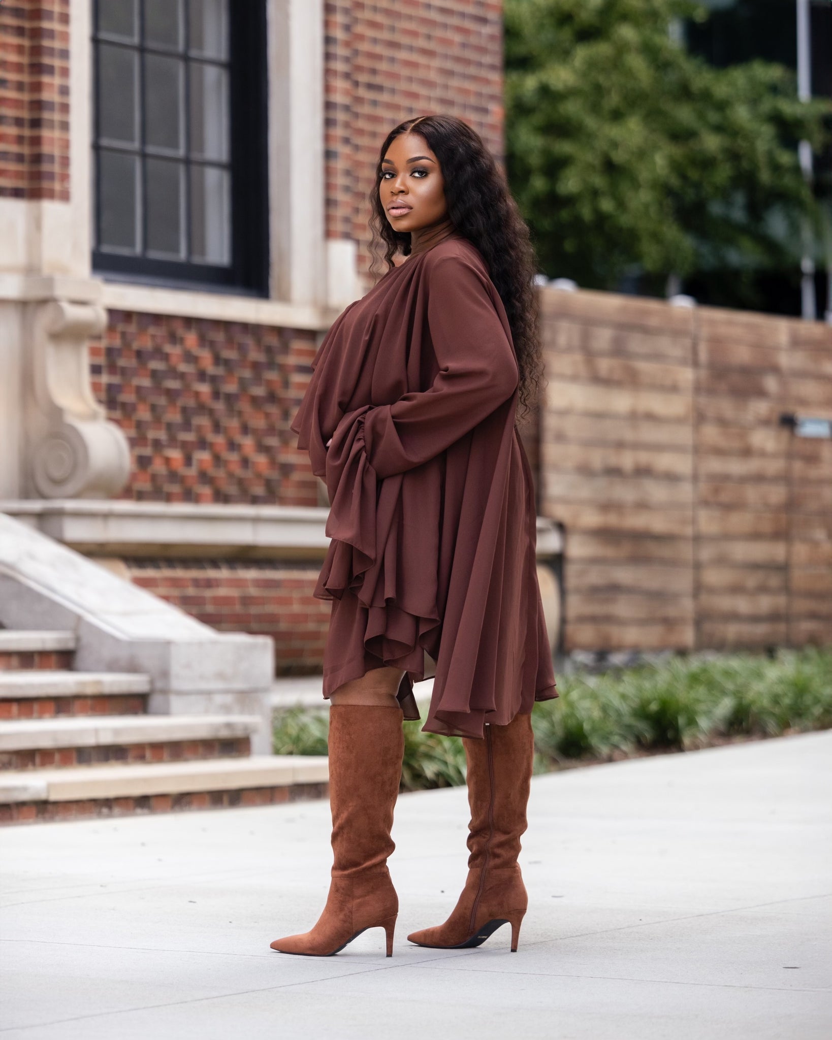 Brown Chiffon Dress Oyemwen Brown Chiffon Dress Oyemwen
