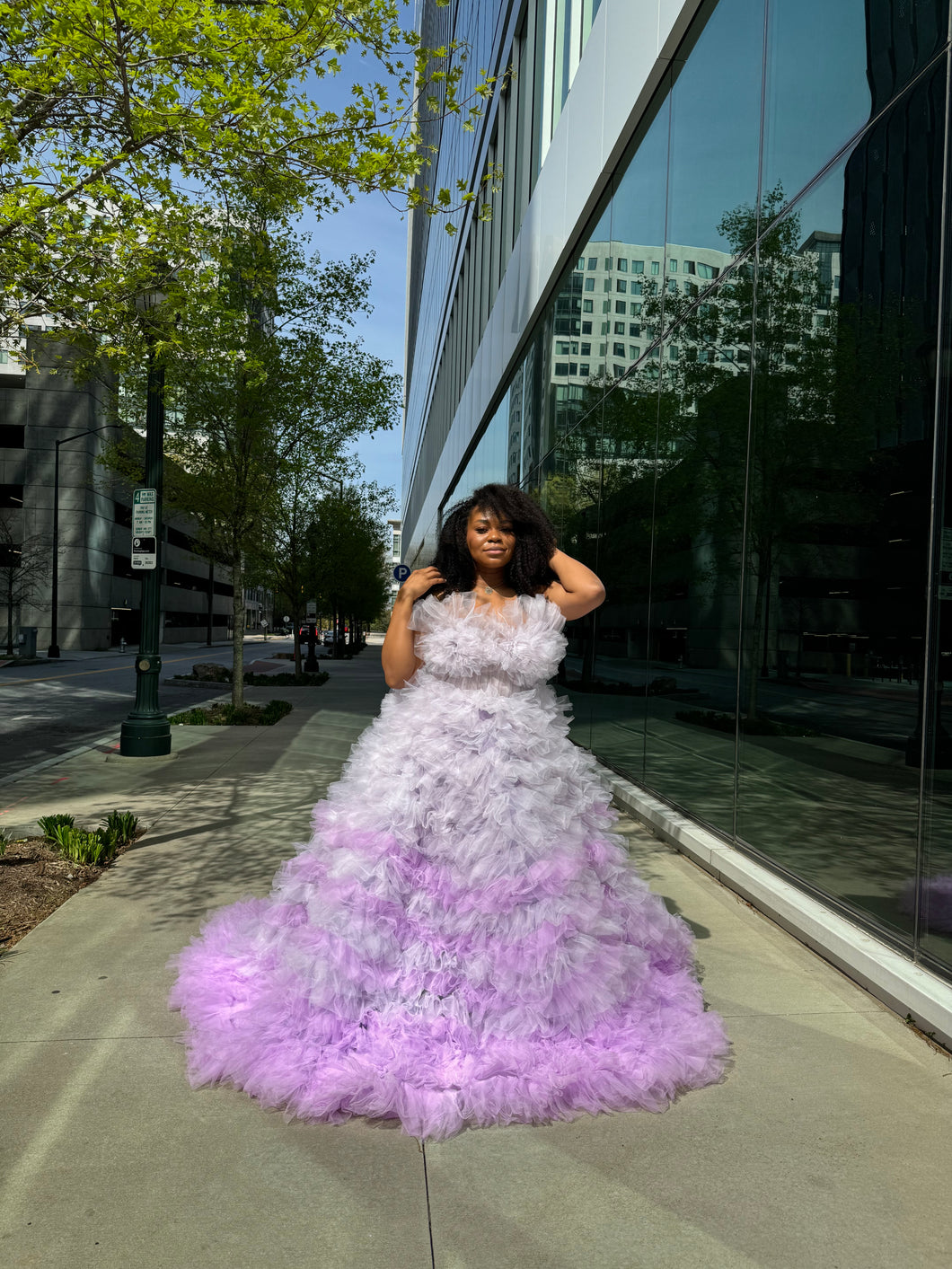 Spring Lavender Tulle Dress with a Train