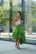Load image into Gallery viewer, Green and Silver Asymmetric Skirt Set
