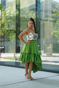 Green and Silver Asymmetric Skirt Set