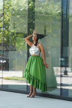 Load image into Gallery viewer, Green and Silver Asymmetric Skirt Set
