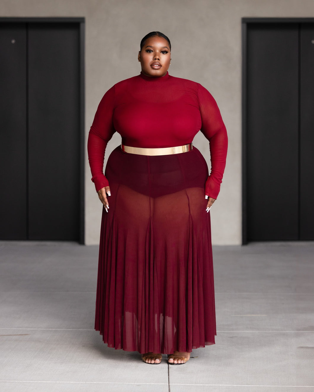 Fall Ruby Turtleneck Sheer Skirt Set