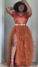 Load and play video in Gallery viewer, Burnt Orange Hi Slit Sequins Skirt Set
