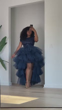 Load and play video in Gallery viewer, Navy Blue Sequins Hi-Low Orchid  Skirt Set
