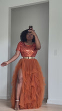 Load and play video in Gallery viewer, Burnt Orange Hi Slit Sequins Skirt Set
