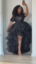 Load and play video in Gallery viewer, Black Sequins Hi-Low Orchid  Skirt Set
