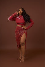 Load image into Gallery viewer, Red/Gold Metallic Ruched Skirt Set
