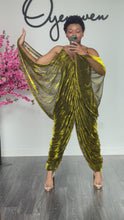 Load and play video in Gallery viewer, Forbidden Garden Draped Jumpsuit in Gold
