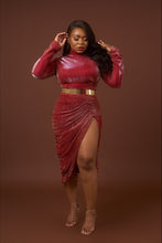 Load image into Gallery viewer, Red/Gold Metallic Ruched Skirt Set
